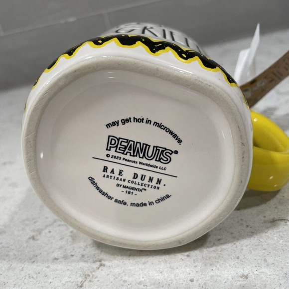 GOOD GRIEF ! Peanuts x Rae Dunn 3D CHARLIE BROWN Back Mug Yellow Handle & Inside - Picture 5 of 5